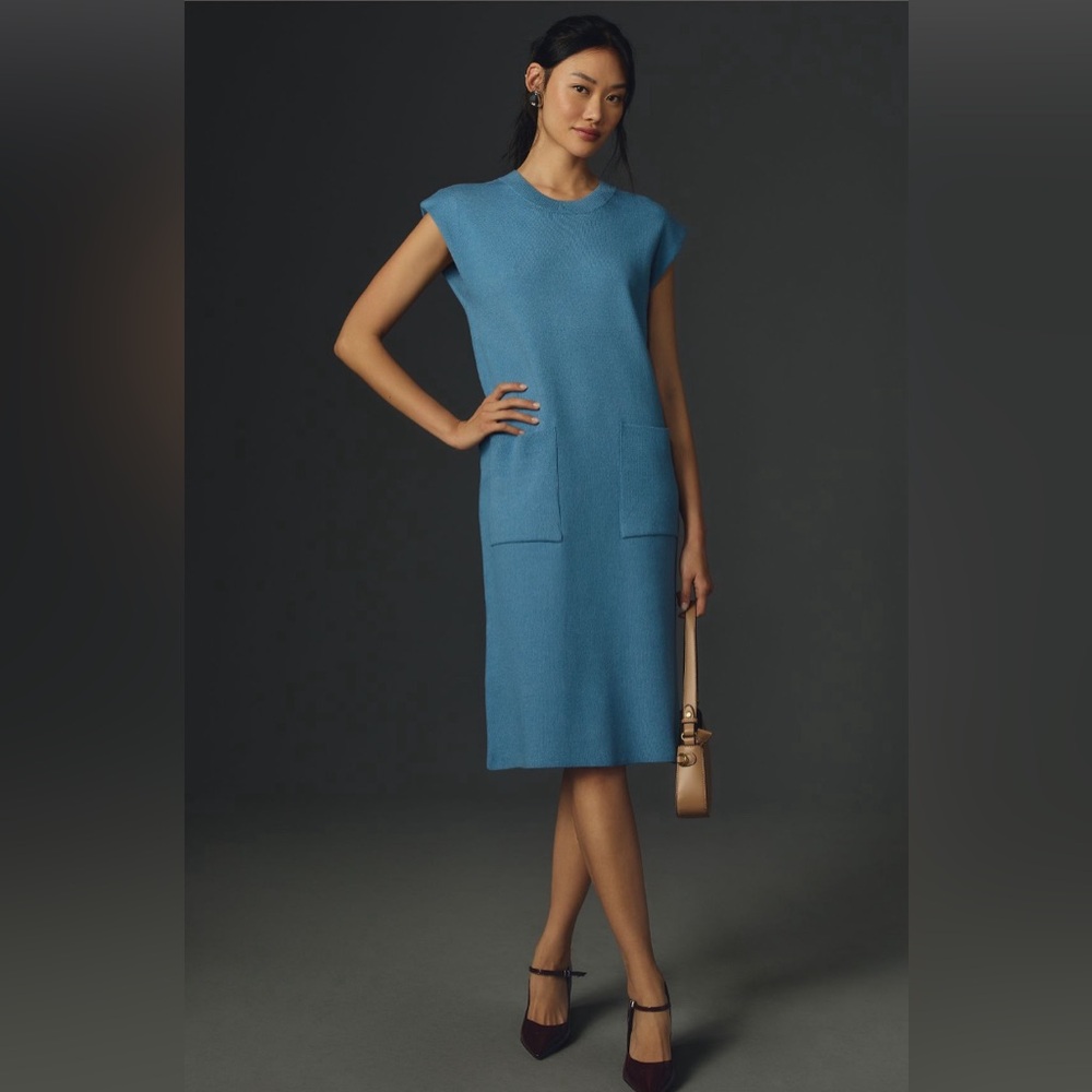 Anthropologie Blue Knit Midi Dress